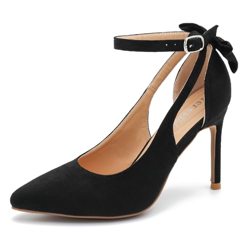 Women's Bow High Heels Pumps Stiletto Ankle Strap D'Orsay Pointed Toe 3.5