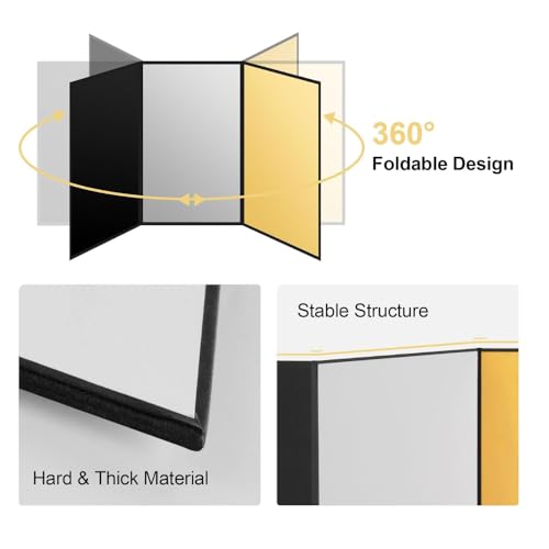 Image of SMILEDRIVE 4-in-1 Reflector & Foldable Board for Product Photography | Light Diffuser | Camera Reflector Panel for Still Life & Tabletop Shoots | Black, White, Golden & Silver Reflectors