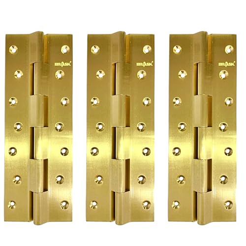 Image of BRASK Brass Railway Hinges 8 inch x 1.1 /4 inch x 5 /32 (200 mm x 32 mm x 4 mm) Heavy Duty Brass Door Hinges (Golden Satin, 3)
