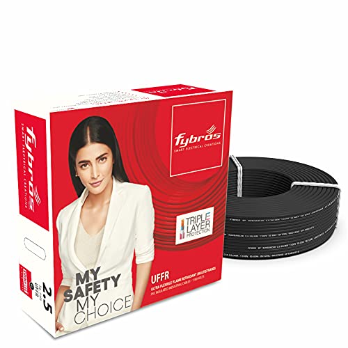 Image of Fybros ULTRA FLEXIBLE FR PVC Insulated 2.5 Sq Mm Wire | UFFR Black Copper Wires & Cables| Cables For wiring | 2.5 Sq Mm Black wire 90 meter| Industrial Wire Cable| Electrical Wire