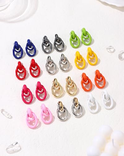 Gold Clip On Earrings for Women - Geometric Statement Non Pierced Earring Chunky Gold Knot Link Colorful Dangle Clip Earrings Trendy Jewelry Gift4