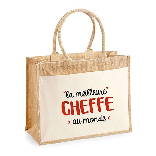 Grand sac cabas jute meilleure Cheffe avec poche pour cadeau de retraite collègue