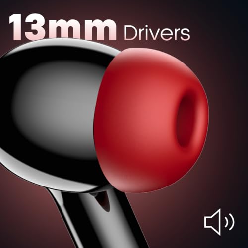 Image of Leaf Buds X214 True Wireless Earbuds AI Sound App, 40H Playtime, AI ENC, HD Calling, 2 EQ Modes, Fast Charging(10min=210min), 13mm Driver with Deep Bass, Bluetooth v5.4 TWS (Blood Black)