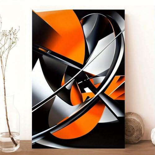Tableau géométrique noir orange pour salon et bureau SPXLUCAW 40x60cm