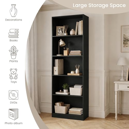 VAFHYLLIS Black Cube Shelf 5 Tiers Open Bookshelf, Anti-Tipping Safe Book Shelf, High Load-Bearing 71 Inches Height, Heavy-Duty Wooden Cube Storage Shelves Home Office Furniture — view 6