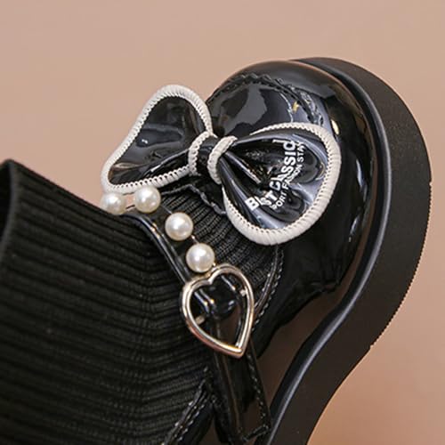 Girls Pearl Bowknot Elastic Ankle Boots Non-Slip Chunky Heel Winter Dress Shoes Fashion Leather 1 Yr Old Girl Shoes3