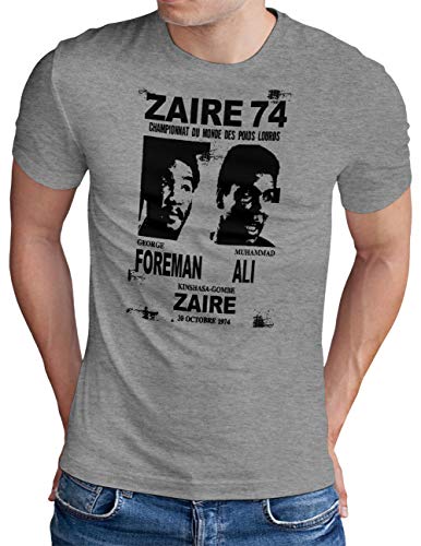 OM3® ZAIRE74 Foreman vs Ali T-Shirt | Herren | Rumble In The Jungle Heavyweight Boxing Fight | Grau Meliert, M Cover