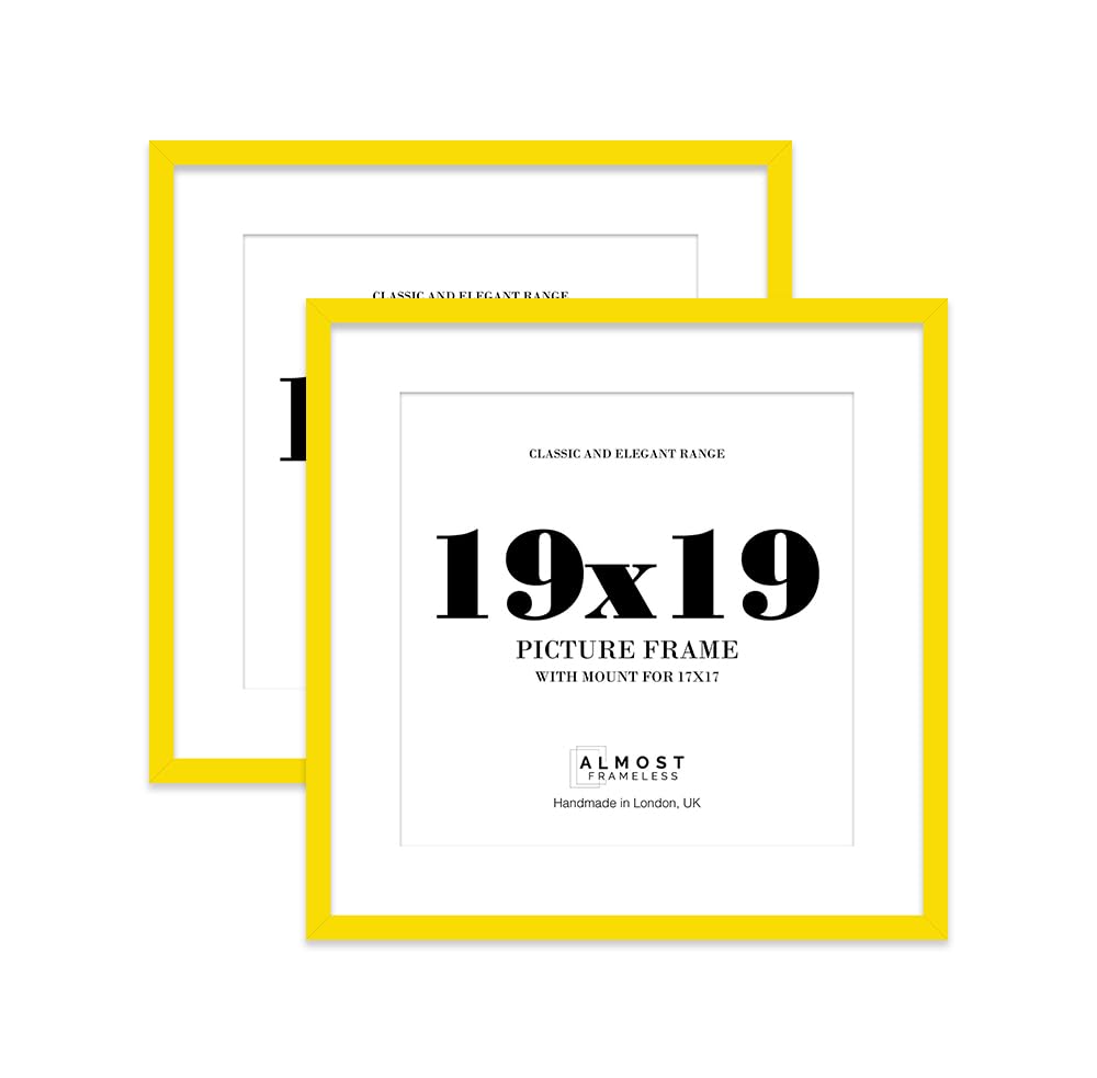 19x19 Yellow Picture Frame with Mount for 17x17 Photos, Prints - Modern Square Wall Frame, Set of 2