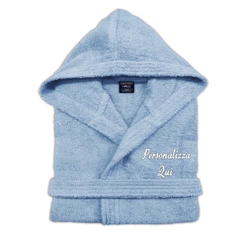 Cieffepi Home Collections Solo Mio Basic - Albornoz personalizado con capucha de suave esponja hidrófila de algodón puro (XXL, celeste)
