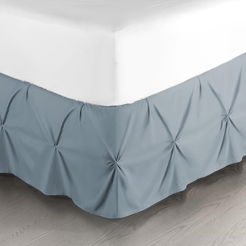 Image of Nestl Stone Blue Bed Skirt Full Size, Pinch Pleat Full Bed Skirt, 14 inch Inch Drop Full Bedskirt, Hotel Quality Stone Blue Bed Skirts, Premium Microfiber Bedskirt for Full Bed, Stone Blue Full Bed Skirt