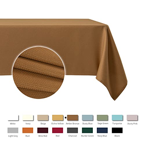 Image of maxmill Textured Rectangular Tablecloth Water Resistance Antiwrinkle Spillproof Soft Jacquard Table Cloth for Fall Harvest Thanksgiving Parties and Holiday Dinners, 60 x 104 Inch, Amber Bronze