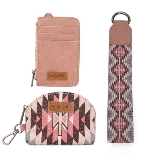 Image of Wrangler Aztec Keychain Wristlet Wallets for Women Western Dual Pouch Wristlet Credit Card Holder Wallet with Zipper Pocket WG2213-W0051DPK
