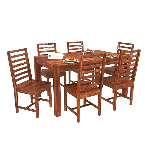 Image of RECTART Sheesham Wood Wooden Dining Set 6 Seater | Dining Table with Chairs | Natural Honey Finish (6 Seater Honey Finish 2)