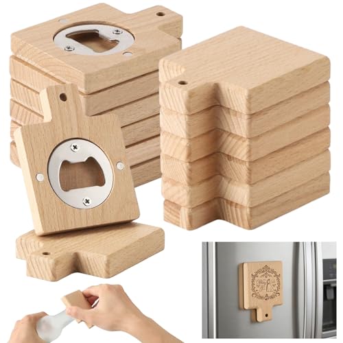 12 abridores de botellas adsorbentes, 2,6 x 0,5 mm, cuadrados de madera de haya con asa, adhesivos para refrigerador, regalos para fiestas, bodas