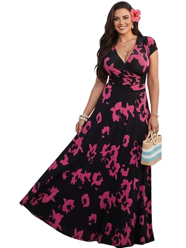 Image of KOH KOH Womens Short Cap Sleeve Summer Floral Print Long Casual Maxi Dress