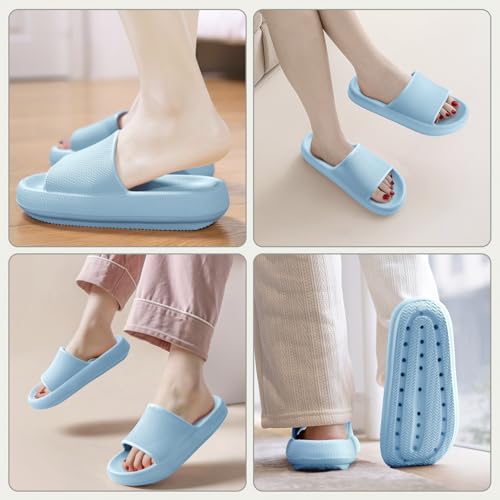 BAXIWUY Badelatschen Damen Badeschuhe Herren Schlappen Badeschlappe Cozislides Original Slippers Rutschfest Hausschuhe Sommer Pantoletten Wolkenschuhe Flip Flops Indoor/Outdoor，Blau，44-45 EU 2