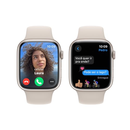 Apple Watch Series 9 GPS • Caixa estelar de alumínio – 45 mm • Pulseira esportiva estelar – P/M