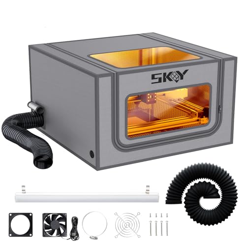 SKOUPHY Integrated Bottom Laser Engraver Enclosure with LED Light, Ventilation Kit Iron Frame Fits for Laser Cutter, Insulates Against Smoke, Odor Noise, Eye Protection 28.3 * 28.3 * 15.7 inch