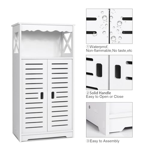 aimu Badezimmerschrank, weißer freistehender Bodenschrank, wasserdichte Aufbewahrungsmöbel für Schlafzimmer, Küche, Flur, Schrank mit täglichem Gebrauchsschicht, 75x24x34cm