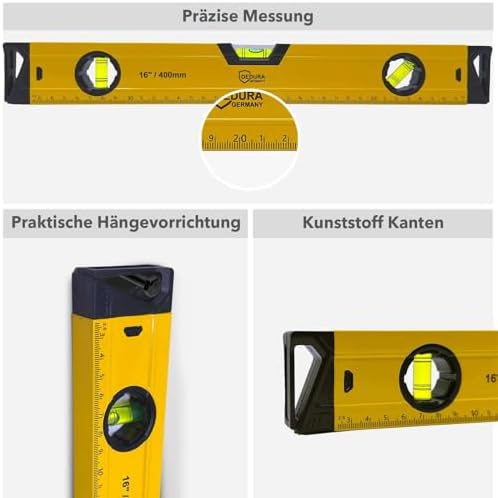 Bild 2 - Wasserwaage 40 cm klein und magnetisch, für Profi und Heimwerker geeignet, Magnetwasserwaage mit drei Libellen und 40cm Lineal, aus Aluminium (40cm)