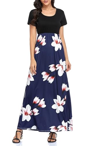 Image of Lacavocor Womens Short Sleeve Maxi Dresses Empire Waist Long Dress