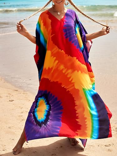 Image of Kaftan Dresses for Women Plus Size Summer Beach Dress with Print and Swim Cover Ups
