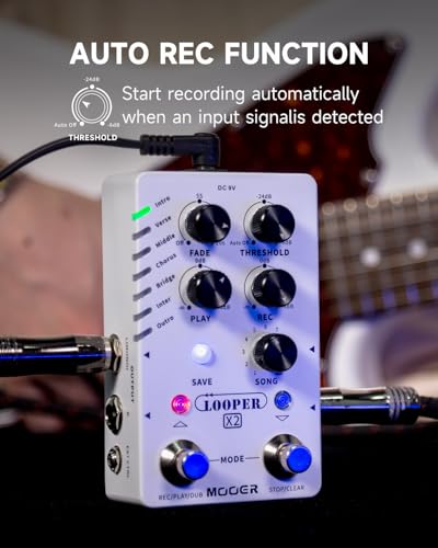 Image of MOOER Looper X2 Stereo Electric Guitar Loop Pedal, Bass Guitar Looper Pedal, Acoustic Guitar Looper Pedal with 11 Banks, 300 Minutes, 77 save slots, Fade Out Function for practice and live show