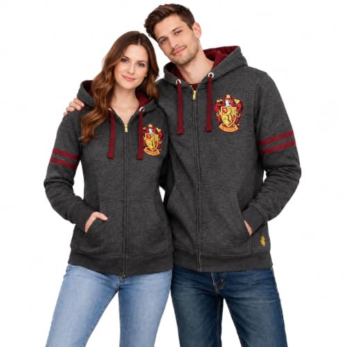 Harry Potter Gryffindor Zip Hooded Sweatshirt M Charcoal Maroon