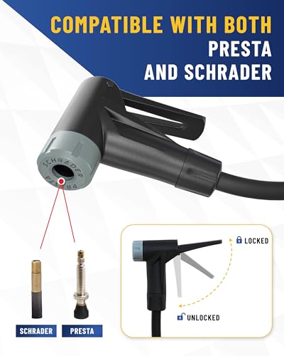 Analog Bike Tire Inflator with Pressure Gauge — One-Handed 3-in-1 Bicycle Tire Gauge, Adjustable Presta to Schrader Valve Adapter for Air Compressor
