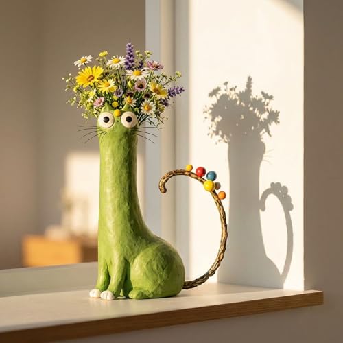 Andcrafted Quirky Cat Vase Desk Ornament Gift for Cat Lovers Features an Expressive Face and Playful Pose Whimsical Kitty Planter for Small Flowers