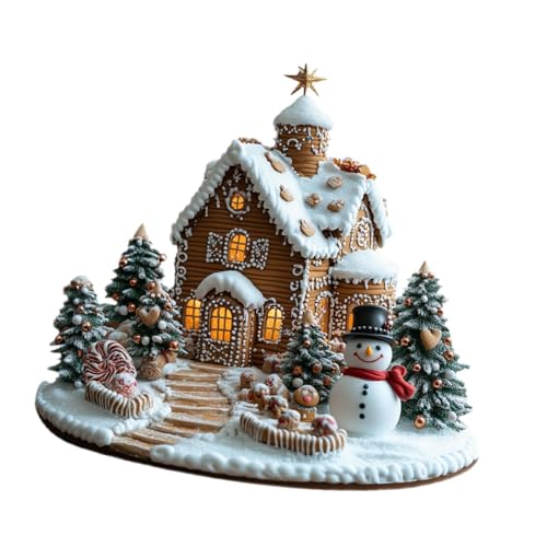 harayaa Adorno de Mesa de casa de Jengibre navideña, Pueblo navideño en Miniatura de acrílico para Escritorio de Oficina