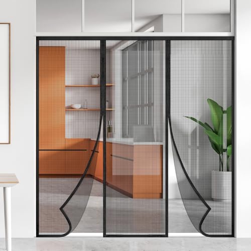 Doppeltür Fliegengitter mit Stärkere Magneten 175 * 210cm, 3,8cm Breiter Türkopf, Hände frei, Insektensicher, Tier- und Kinderfreundlich,Fliegengitter Magnet Tür Ideale für Schiebetür,Balkontür