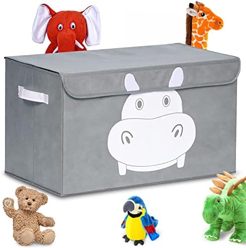 Katabird Large Toy Storage Box for Kids and Baby - Collapsible Hippo Toy Chest Bin with Flip-Top Lid for Boys and Girls - Organizer Boxes for Stuffed Animal Storage to Keep Nursery & Playroom Tidy