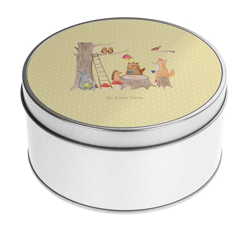 Mr. & Mrs. Panda Blechdose rund Waldtiere Picknick - Geschenk, Metalldose, Igel, Tiermotive, Hase, Lunchbox, Vorratsdosen mit Deckel, Gute Laune,