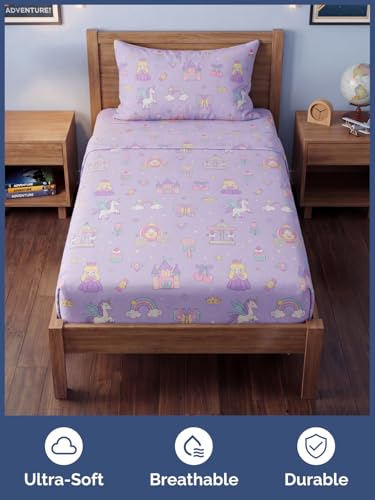 Image of Kids Twin Size Princess Dreamland Bed Sheets - 3 Piece Kids Sheet Set | Princess Dreamland Themed Bedding, Ultra-Soft, Cute & Cozy, Breathable & Machine Washable, Bed Set for Boys, Girls & Teens