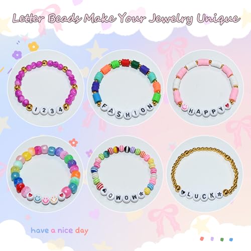 Image of Amaney 1600pcs Acrylic Letter Beads - 4x7mm White, A-Z 31 Styles for Jewelry Making Bracelets, Necklaces, Key Chains