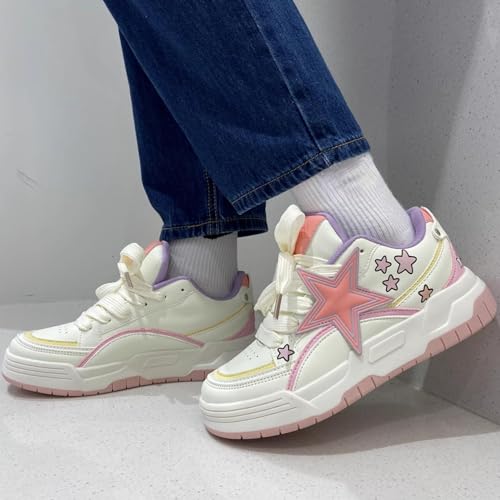 Star Shoes Walking Sneakers for Women Round Toe Y2K Aesthetic Cute Star Detail Comfort Grip US 5.5-82