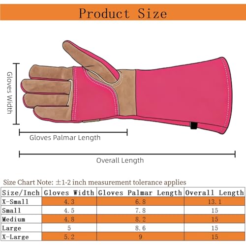 AOUCHI Cowhide BBQ Welding Gloves, Long Sleeve Fireproof and Heat Resistant Mitts for Barbecue, Firefighting, Fireplace, Oven, Baking, Stove (Rose Red, Medium)