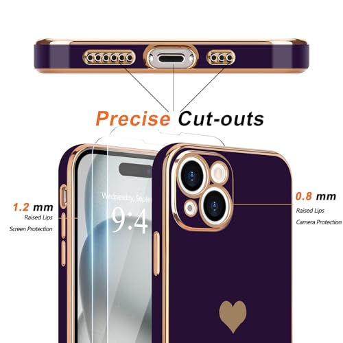 Teageo for iPhone 15 Plus Case with 2 Screen Protector Heart Pattern for Women Girls Luxury Bling Plating Soft TPU Anti-Scratch Shockproof Bumper Phone Case for iPhone 15 Plus - Image 2