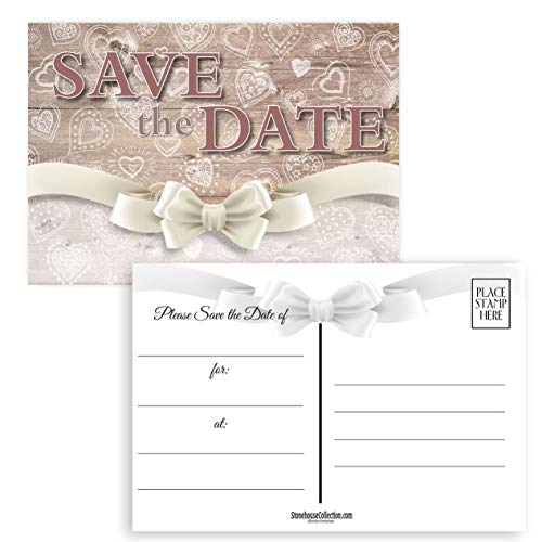 Image of Stonehouse Collection | 40 Hearts & Bows Save The Date Postcards | Wedding, Baby Shower, Birthdays, Celebration Announcements | Great For Any Occasion | 4 inch x 6 inch Postcards - Made in the USA