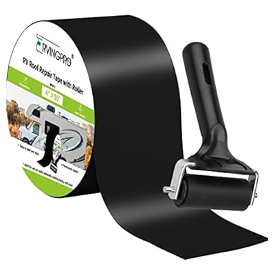 RV Roof Tape Black with Roller, 4 Inch x 50 Feet RV Tape for Roof Repair, Waterproof & UV-Resistant RV Roof Sealant Tape for Camper, Trailer, Boat Sealing