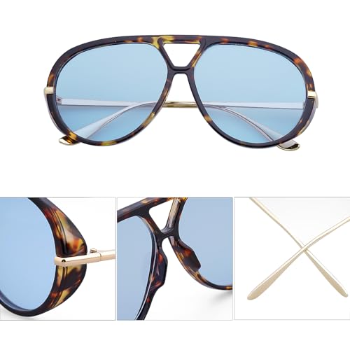 Trendy Retro Aviator Sunglasses with Side Shields for Women Men Oversized Plastic Round Large Vintage Shades4
