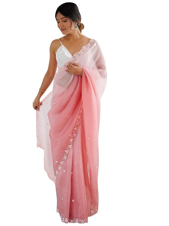 Image of Women's Chiffon Embellished Saree With Unstitched Blouse Piece
