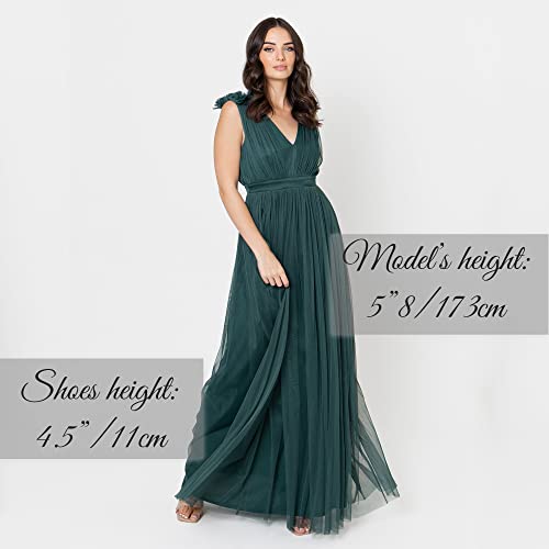 Maya Deluxe Damen Maya Deluxe Women's Maxi With Ruffle V Neck Sleeveless High Empire Waist Long Prom Guest Weddi Bridesmaid Dress, Emerald Green, 50 EU
