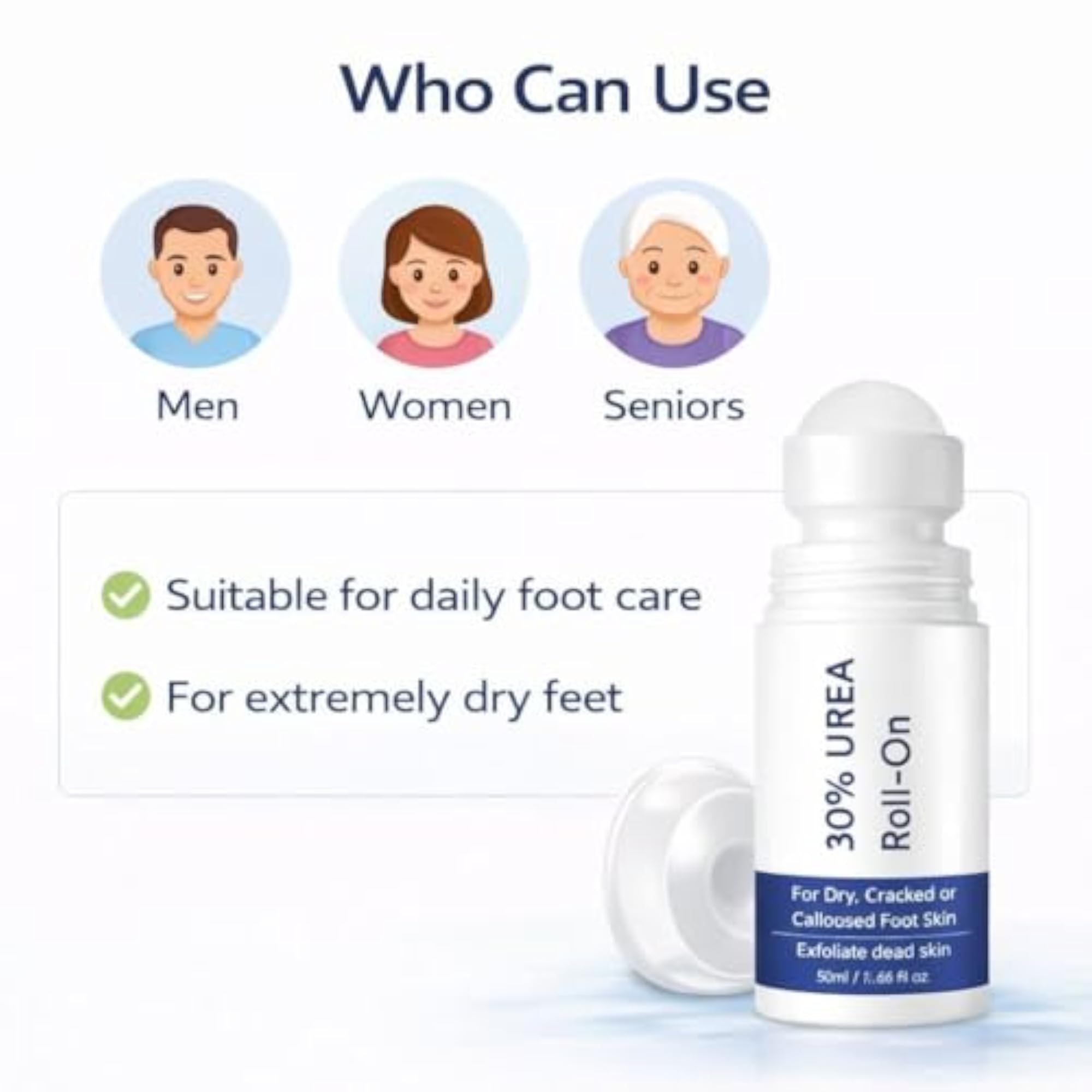 30% Urea Foot Cream Roll On for Dry & Cracked Heels