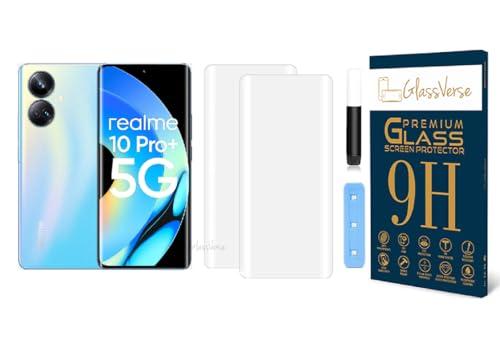 Image of GlassVerse 10 Pro Plus UV Tempered Glass Screen Protector. Pack Of 2 | 3D Curved Edge | 9H Hardness | Full UV Glue with UV Light | Anti-Scratch | Case Friendly | HD Clear. (6.7 Inches)