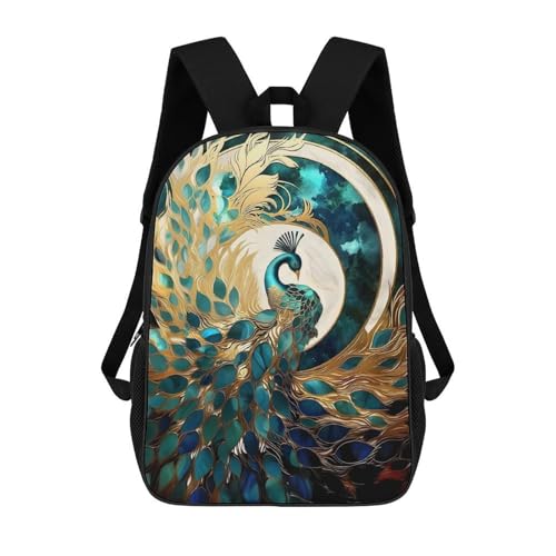 Sac à dos imprimé 3D peacock kintsugi pour fille évite le désordre scolaire cartable 17 pouces