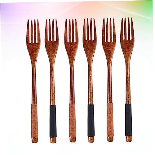 Ciieeo 6 Piezas Tenedor de Madera para Utensilios de Cocina Infantiles Japonés Mango de Madera Natural Marrón y Negro para Comidas Familia y Picnic
