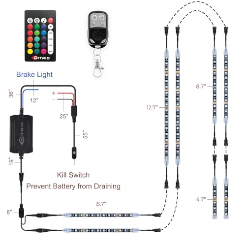 Image of 8PCS Underglow RGB LED Strip Light Kit DC 12V with 2 Red Blinking Brake Light Styles for Motorcycles Trikes Golf Carts ATVs UTVs - M8r