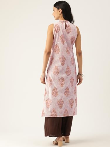 Image of feranoid Unique Printed Choker Neck Back Button Sleeveless Long Kurti